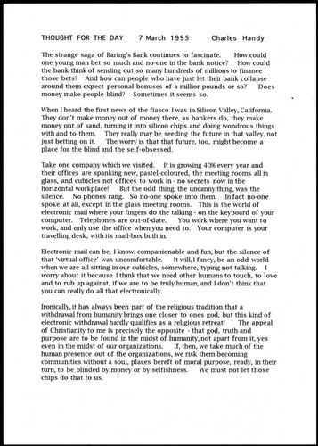 Thought for the day by Charles Handy on technology and humanity