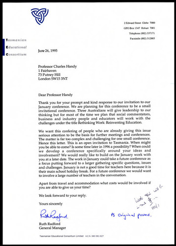 Letter to Charles Handy from Ruth Radford on TEC conference