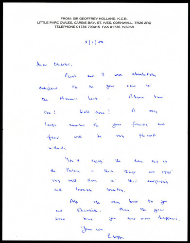 Letter from Sir Geoffrey Holland to Charles Handy