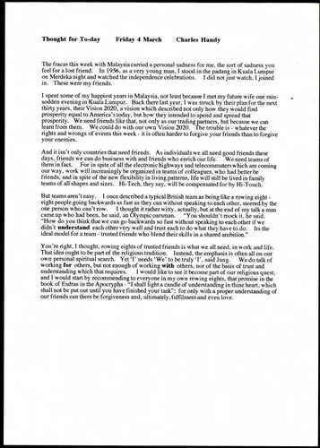 Charles Handy thought for the day on friends