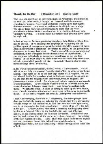 Charles Handy thought for the day on whips