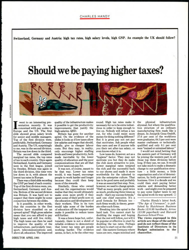 Charles Handy article on tax rates and the UK