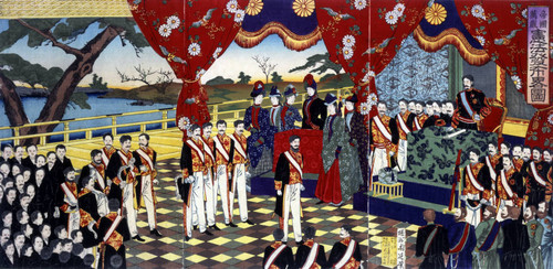 Emperor, Empress and dignitaries at the ceremony for the promulgation of the Constitution