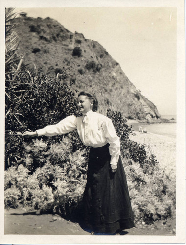 Woman near the Pacific Ocean, Pomona College