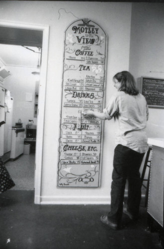 Woman and Motley sign, Scripps College