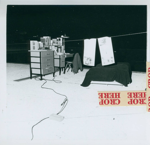 Dorm room furniture on roof, Harvey Mudd College