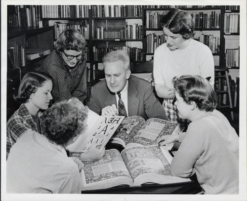 Printmaking class in the Ella Strong Denison Library, Scripps College