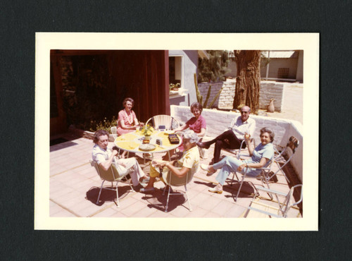 Scripps alumnae from the class of 1931 sitting together on an outdoor patio, Scripps College