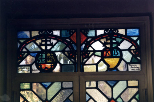 Denison Library rare book room stained glass, Scripps College