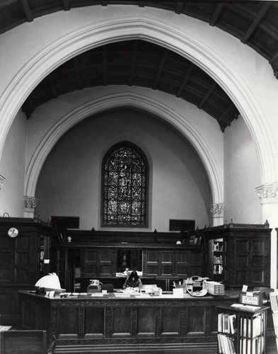 Circulation desk of Denison Library, Scripps College