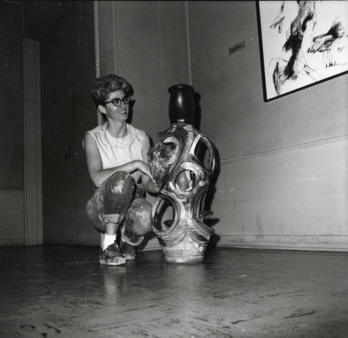 Woman with sculpture, Scripps College