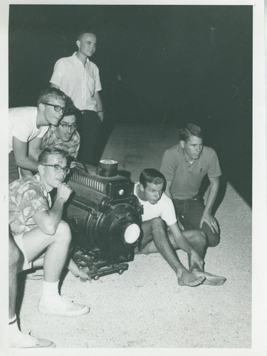 Students with projector, Harvey Mudd College