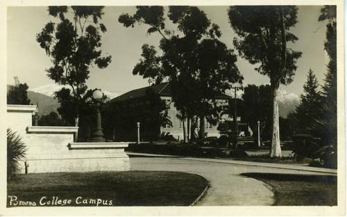 Holmes Hall and mountains, Pomona College