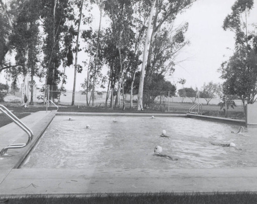 Students swimming, Scripps College