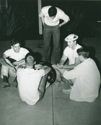 Students playing card game, Harvey Mudd College