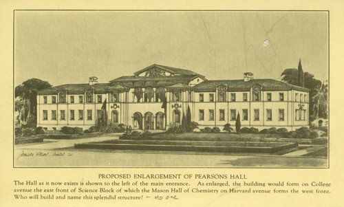 A drawing of Pearsons Hall, Pomona College