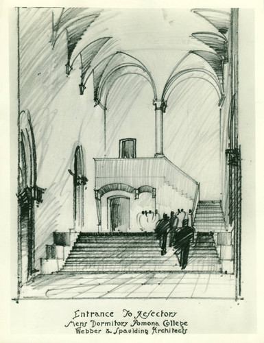 Men's dormitory refectory entrance drawing, Pomona College