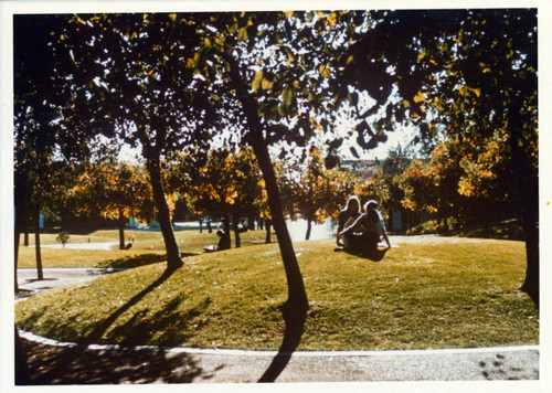 Students on Pellissier Mall, Pitzer College