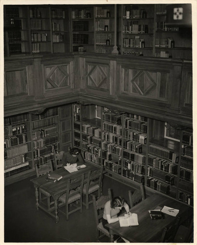 Students studying in Rare Book Room of Denison Library, Scripps College