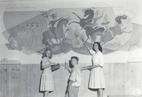 Students painting mural, Scripps College