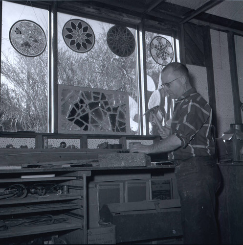 Man in art studio, Scripps College