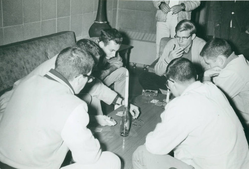 Students playing card game, Harvey Mudd College