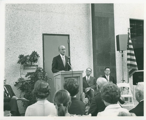 Richard D. Johnson speaks at dedication of Seeley W. Mudd Library