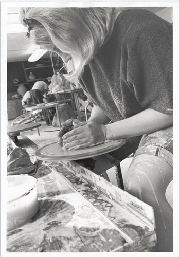 Woman with pottery wheel, Scripps College