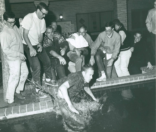 Seal Court pond dunking, Scripps College