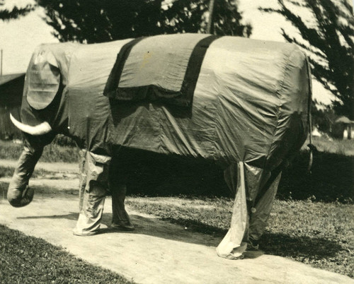 Students in elephant costume, Pomona College