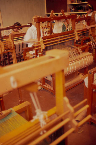 Looms in textiles studio, Scripps College