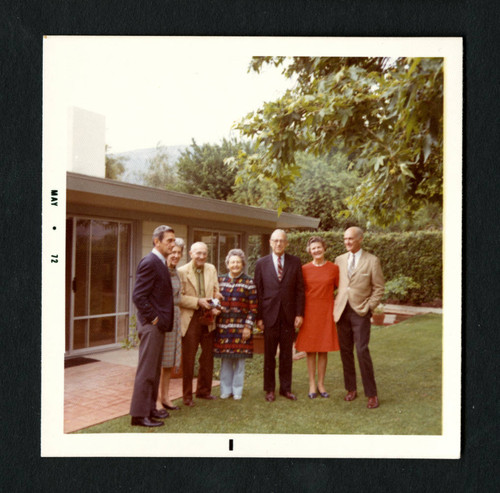 Alumnae from Scripps College's first graduating class and their husbands at the Fogle's home, Scripps College