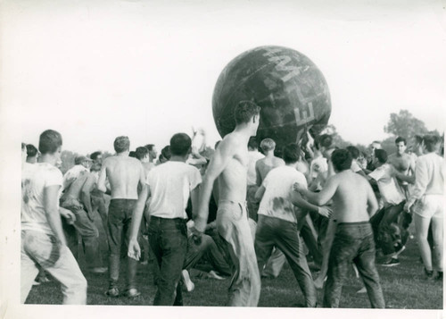 Students playing with a giant ball, Claremont McKenna College