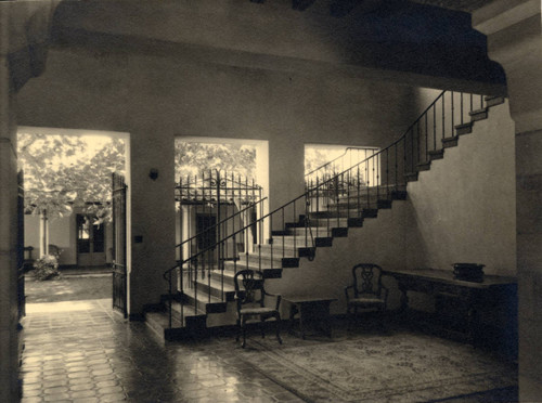 Balch Hall foyer with Sycamore Court in background, Scripps College