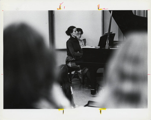 Two women at piano, Scripps College