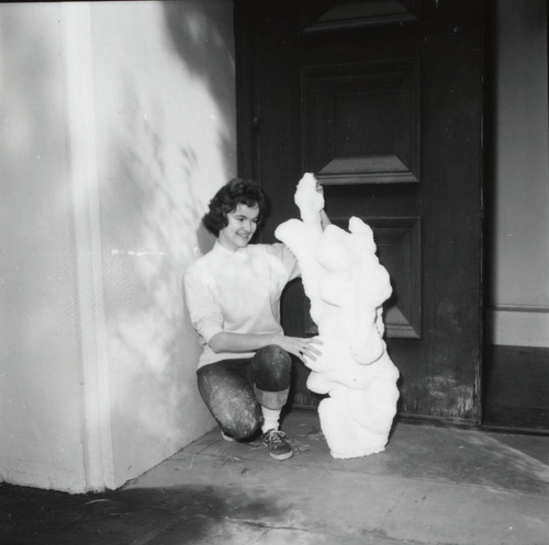 Woman with sculpture, Scripps College