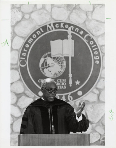 Vernon Jordan standing behind a podium, Claremont McKenna College