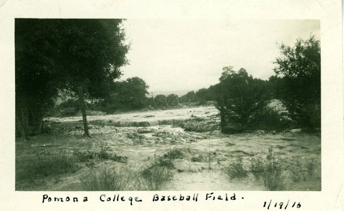 Baseball field during flood, Pomona College