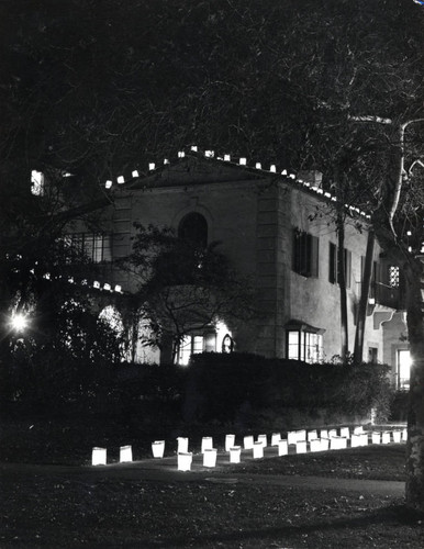 Browning Hall with luminaria, Scripps College