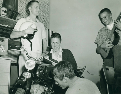 Motorcycle in dormitory, Harvey Mudd College