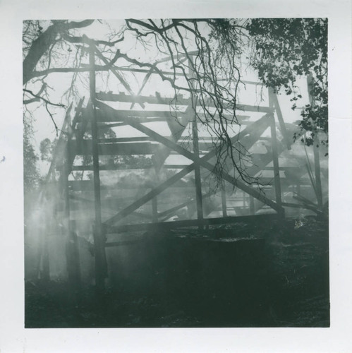 Fire damaged bleachers in the Greek Theater, Pomona College