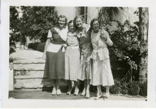 Women standing by steps at Scripps College