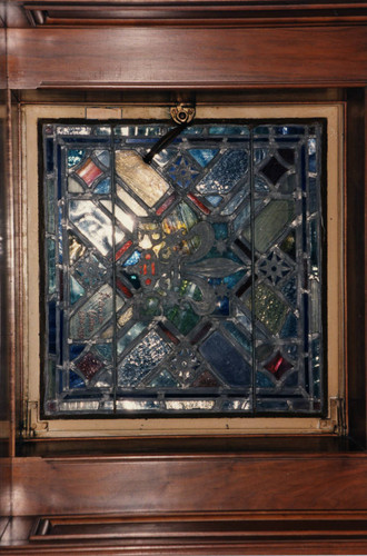 Stained glass in Rare Book Room of Denison Library, Scripps College