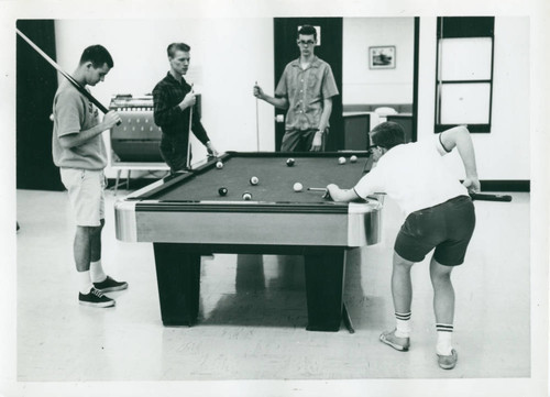 Students playing pool, Harvey Mudd College