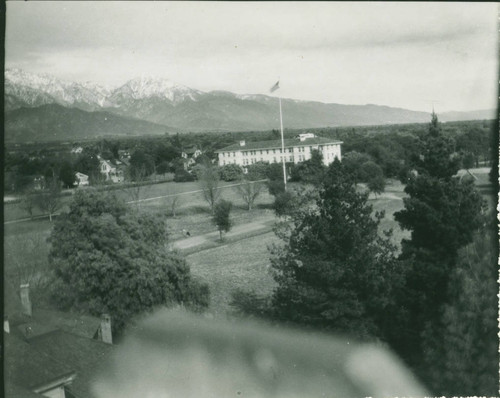 San Gabriel Mountains behind Smiley Hall Dormitory, Pomona College