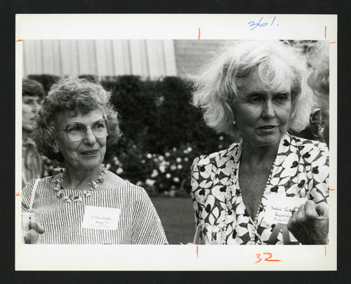 Sallie Tiernan talking with fellow alumnae at a Scripps College reunion, Scripps College