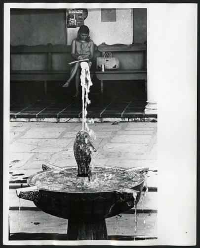 Fish fountain in Eucalyptus Court, Scripps College