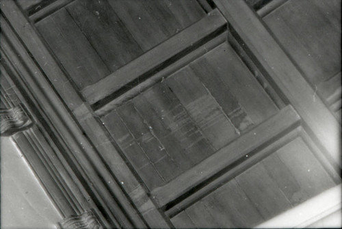 Wood-paneled ceiling in Denison Library, Scripps College