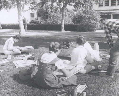 Students painting, Scripps College