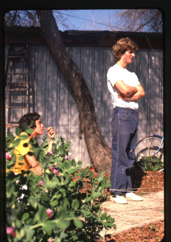 Students in a backyard garden in Claremont, California